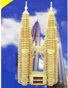 Xếp hình 3D Tòa tháp đôi Petronas bằng Laser Cut