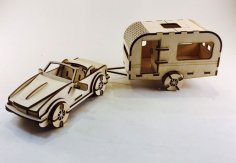 激光切割大篷车 3D 木制模型