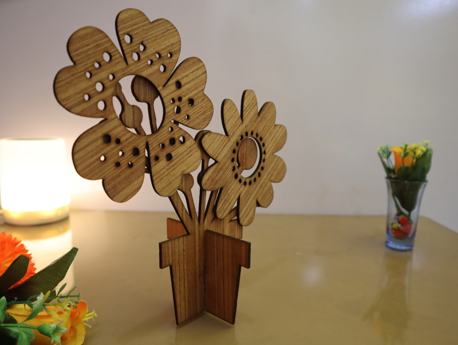 Laser Cut Wooden Flowers Decor 3mm Free Vector