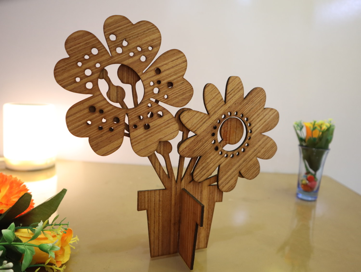 Laser Cut Wooden Flowers Decor 3mm Free Vector