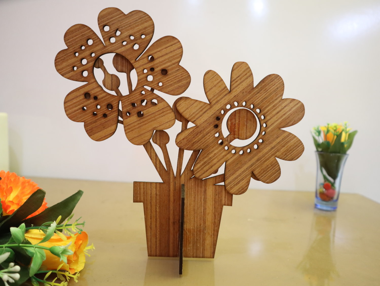 Laser Cut Wooden Flowers Decor 3mm Free Vector