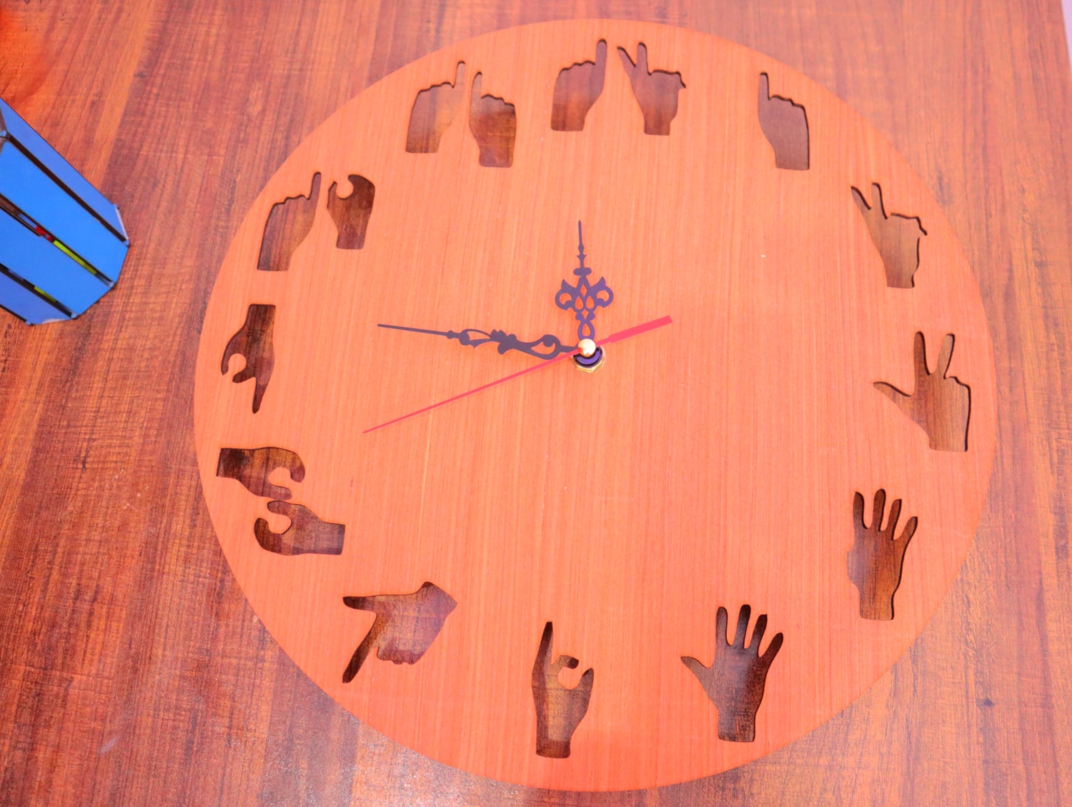 Laser Cut Hand Gestures Wall Clock Free Vector