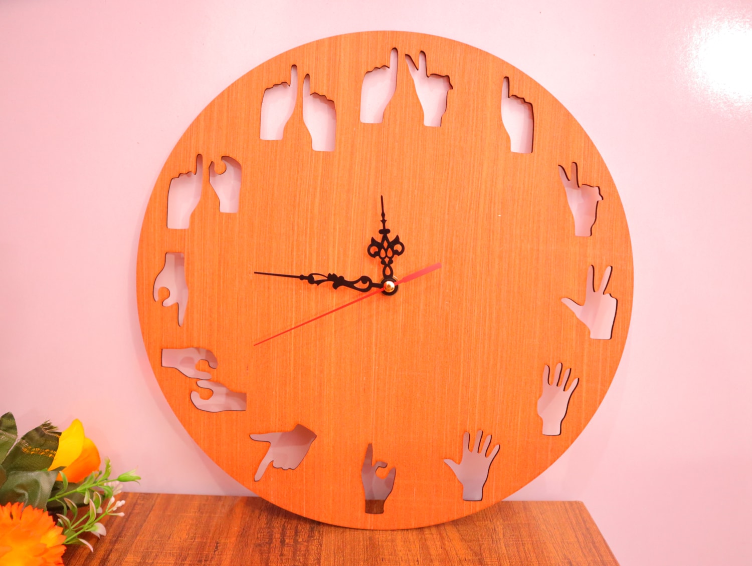 Laser Cut Hand Gestures Wall Clock Free Vector