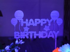 Laser Cut Happy Birthday Cake Topper With Balloons Free Vector