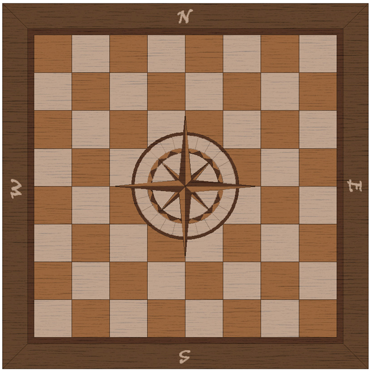 Laser Cut Chess Board With Compass Rose Inlay DXF File Free
