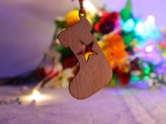 Laser Cut Stocking Wooden Christmas Decoration Free Vector
