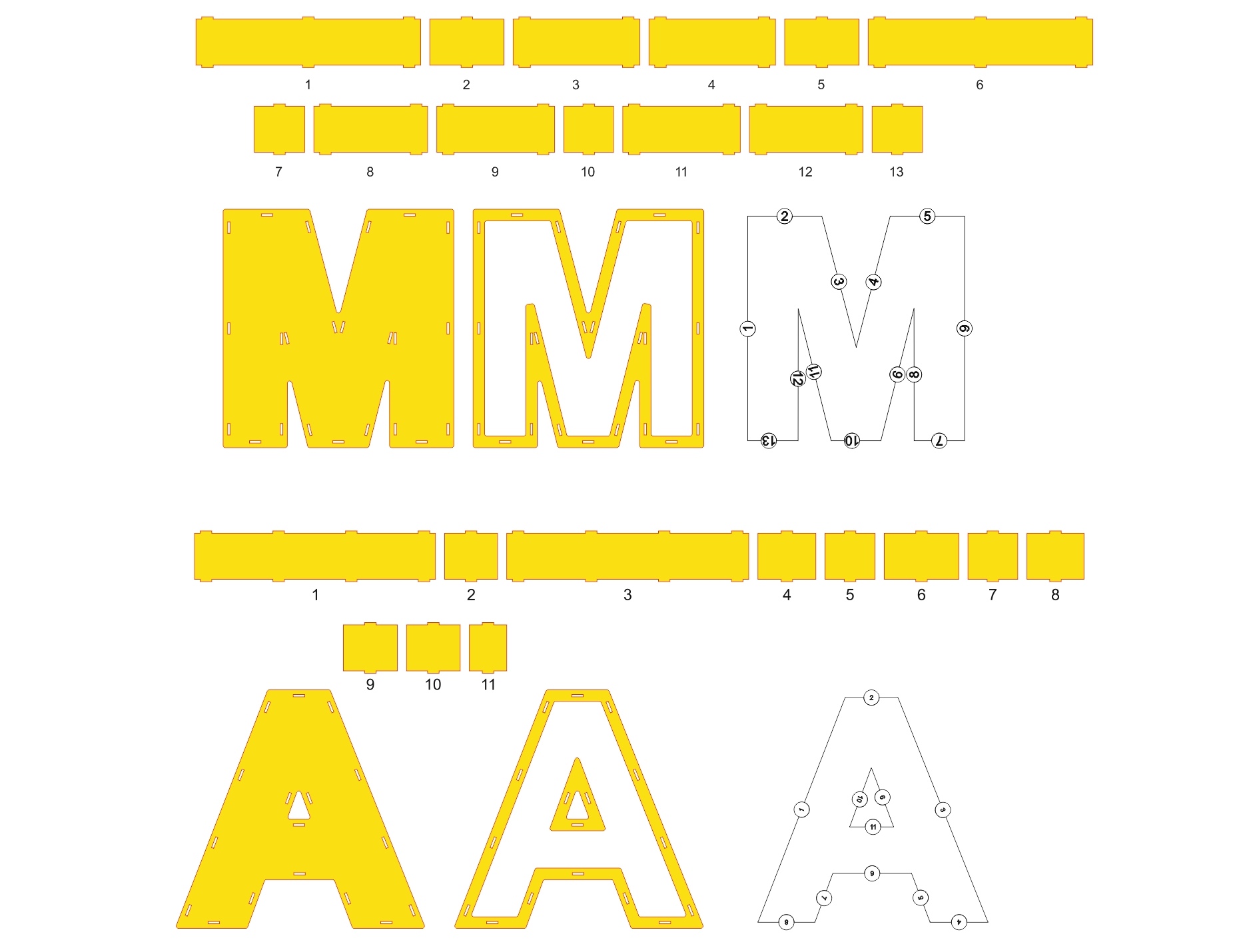 Lasergeschnittenes Muttertagsgeschenk Wort Mama Buchstaben Sperrholz 3 mm Höhe 310 mm