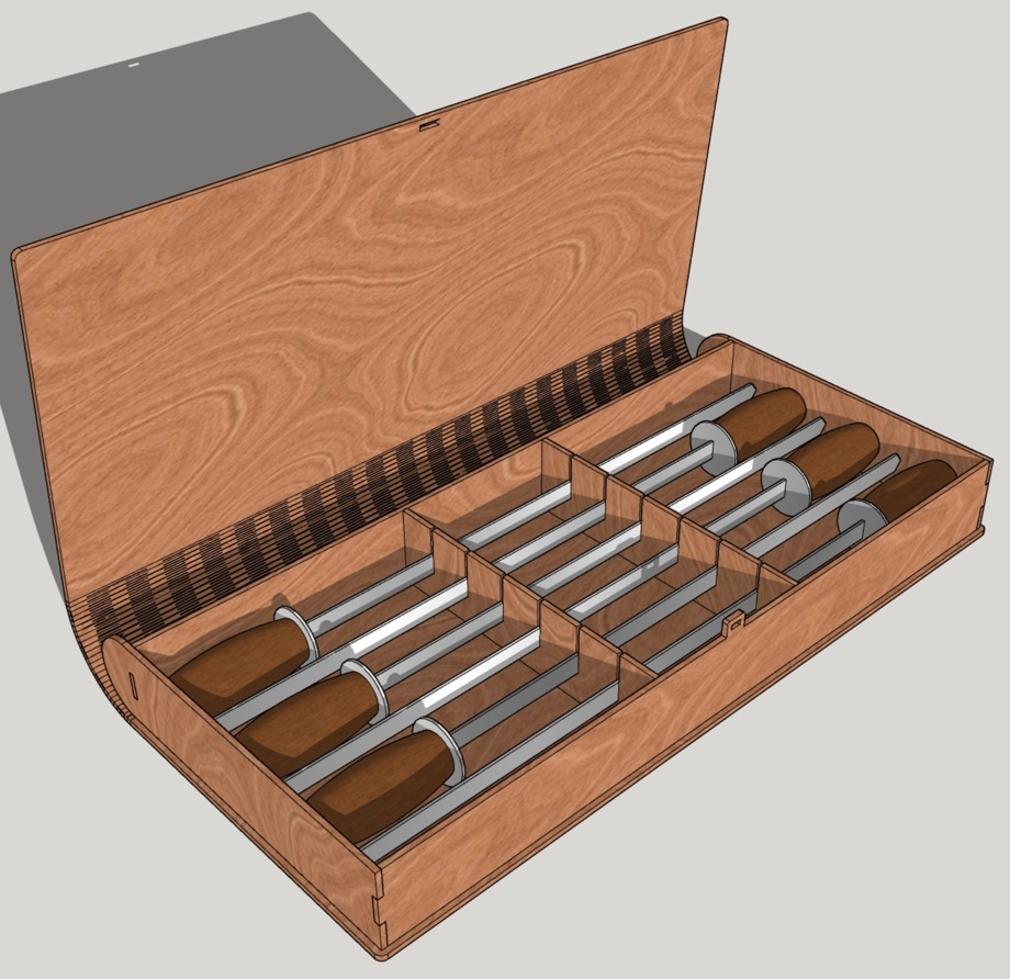 Aufbewahrungsbox für lasergeschnittene Grillspieße aus Holz