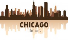 Şehrin Chicago silueti silüeti