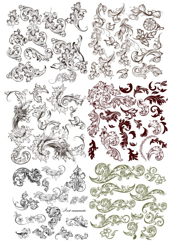 Conjunto de vectores de diseño de decoración de remolinos