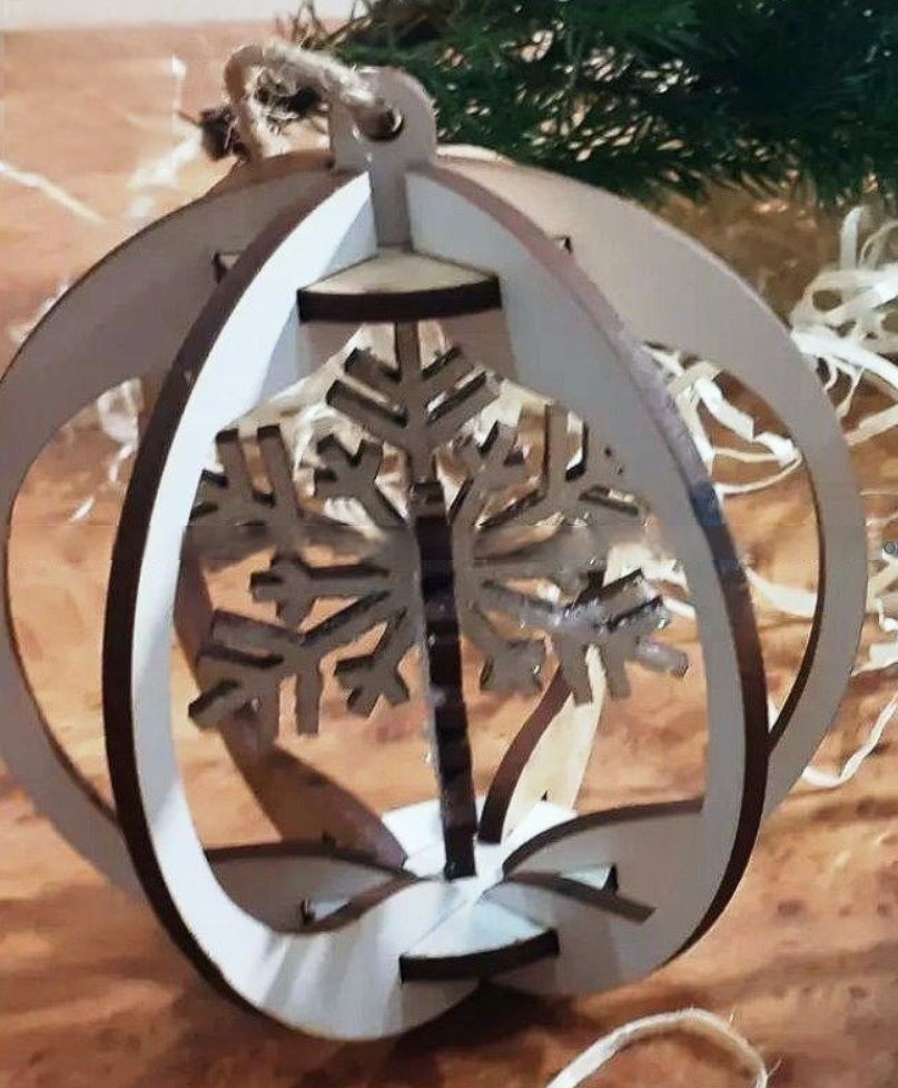 Laser Cut 3D Christmas Tree Bauble Snowflake Decor Free Vector