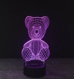 Lâmpada de ilusão 3D de ursinho de pelúcia cortada a laser