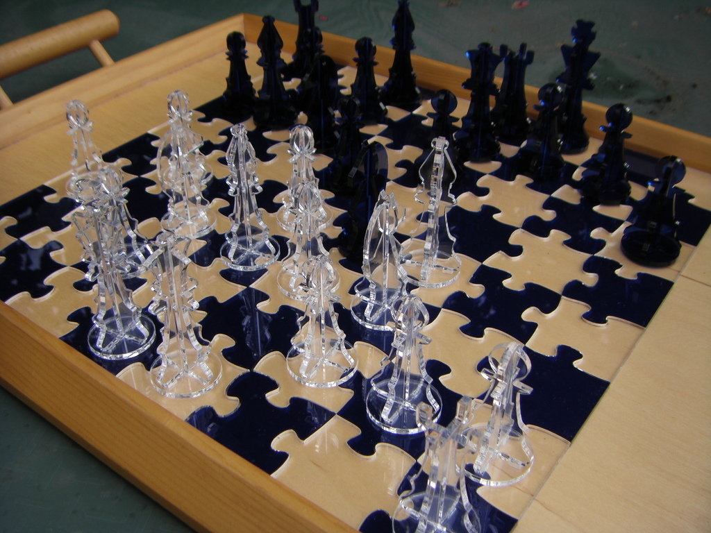 Laser Cut Chess Jigsaw Puzzle Chess Board And Pieces 3mm Acrylic Free Vector