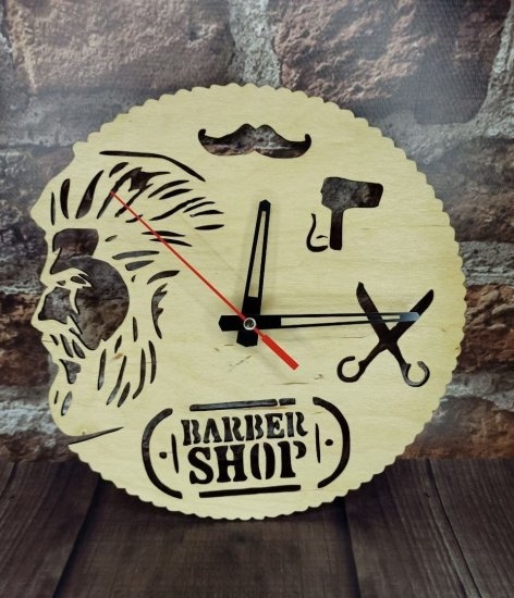 Horloge murale en bois découpé au laser pour coiffeurs