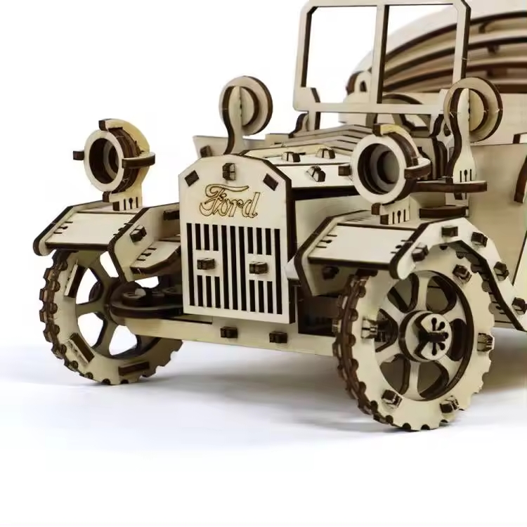 Laser Cut Ford Retro Car 3D Wooden Puzzle Free Vector