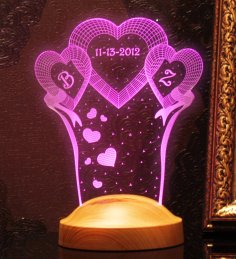 Laser Cut Anniversary Wedding Gift For Her 3D Illusion Lamp Free Vector
