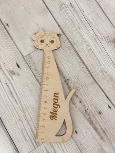Laser Cut Personalised Wooden Ruler Cat Shape Free Vector