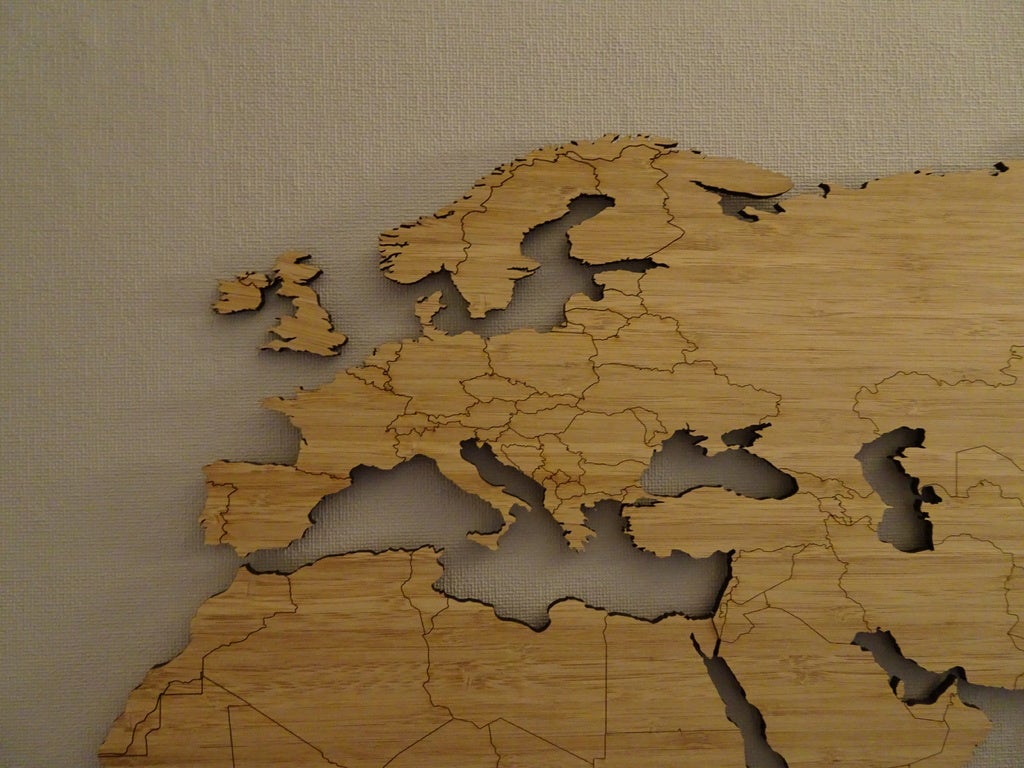 Laser Cut World Map Bamboo 1850x750mm PDF File