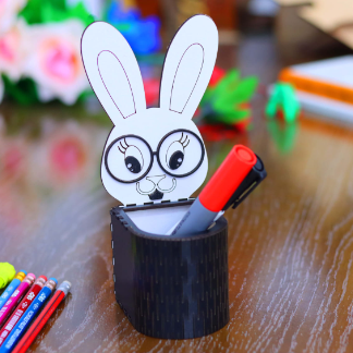 Laser Cut Bunny Pen Stand 3mm Free Vector