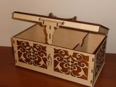 Лазерная резка деревянной коробки с крышкой и замком