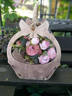 Plantilla de cesta de flores cortadas con láser