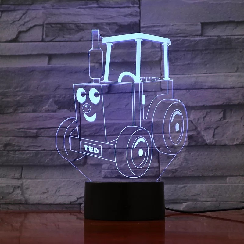 Lazer Kesim Traktör Ted 3D Optik İllüzyon LED Lamba Hologramı