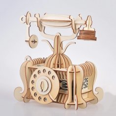 Modelo de madeira 3D de brinquedo de telefone antigo cortado a laser