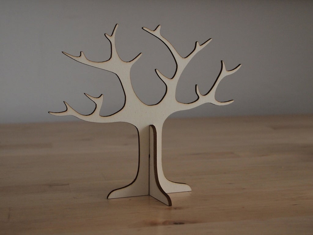 Laser Cut Wooden Tree Jewelry Stand Ring Holder DXF File