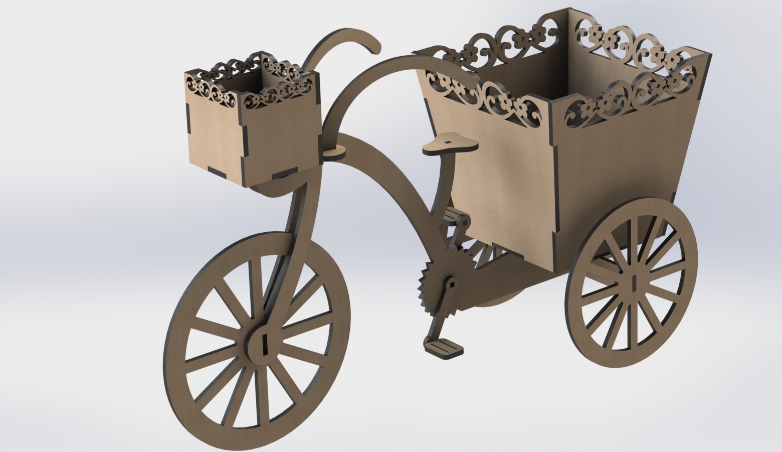 Lazer Kesim Dekoratif Üç Tekerlekli Bisiklet Çiçek Kutusu