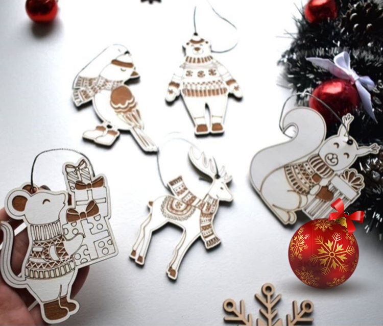 Adornos navideños de animales cortados con láser