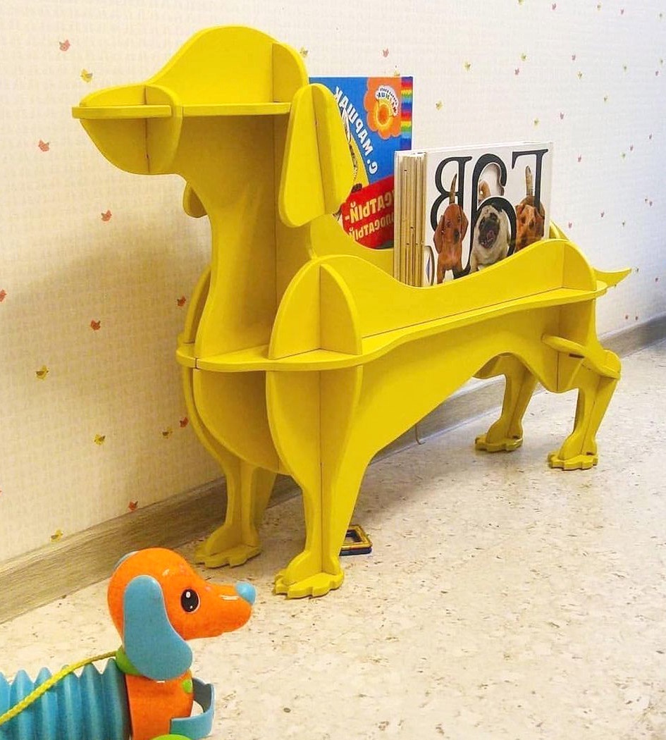 Laser Cut Dachshund Bookshelf Dog Storage Rack Free Vector
