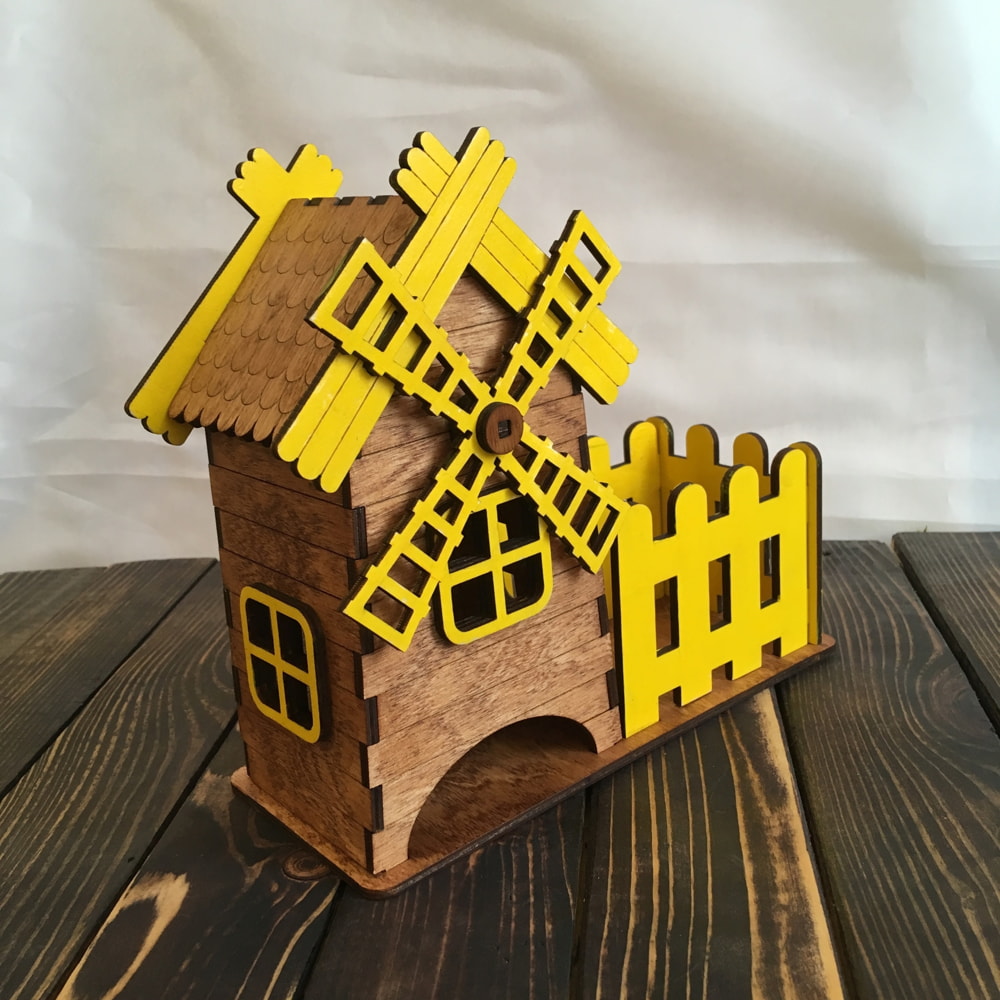 Laser Cut Windmill Tea House With Candy Box Tea Bag Holder Free Vector