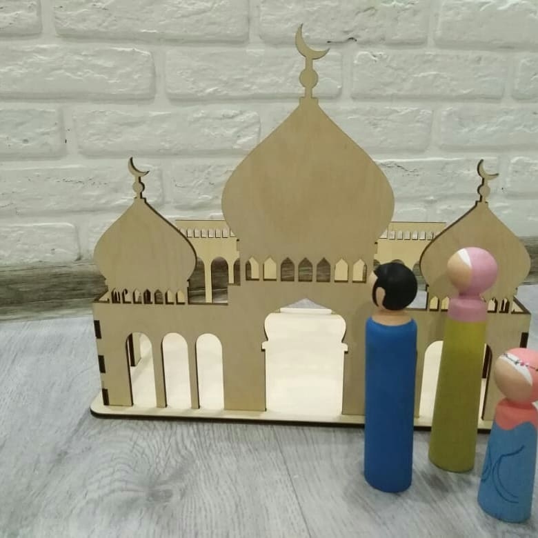 Laser Cut Mosque Toy Masjid Playhouse Muslim Kids Learn Prayer Salah Kids Islamic Toy Free Vector
