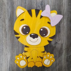 Laser Cut Cute Tiger Cub Wooden Chocolate Box Free Vector