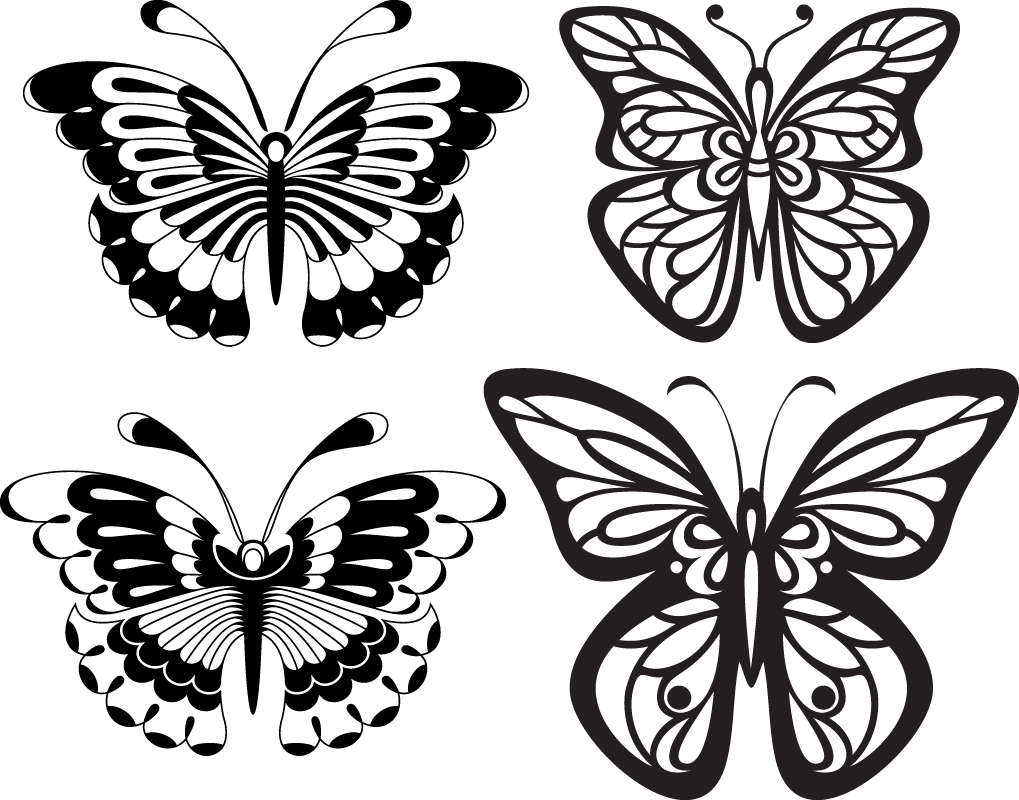 Definir borboletas brancas pretas de uma tatuagem