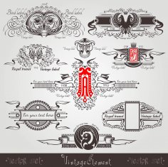 Vintage Engraving Banners With Different Birds Letter And Pattern Free Vector