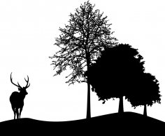 Sylwetka jelenia i drzewa