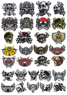 Skull In Motorcycle Helmet Vector Pack Free Vector