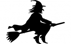 Silhouette witch flying on broomstick dxf File