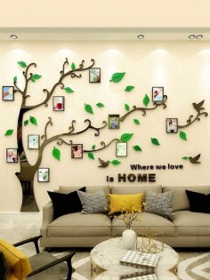 Laser Cut Wall Stickers Photo Frame Tree 3D Acrylic Wall Decals