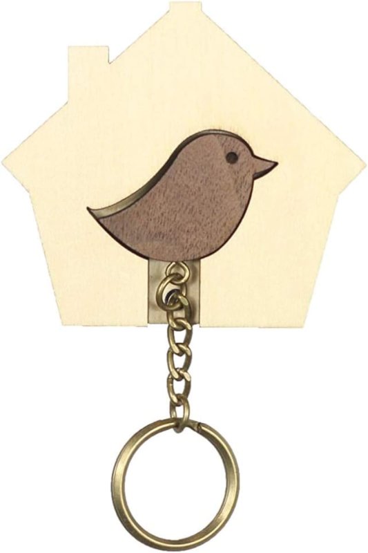 Laser Cut Wooden Bird Key Chain With Matching Hanging Key Holder