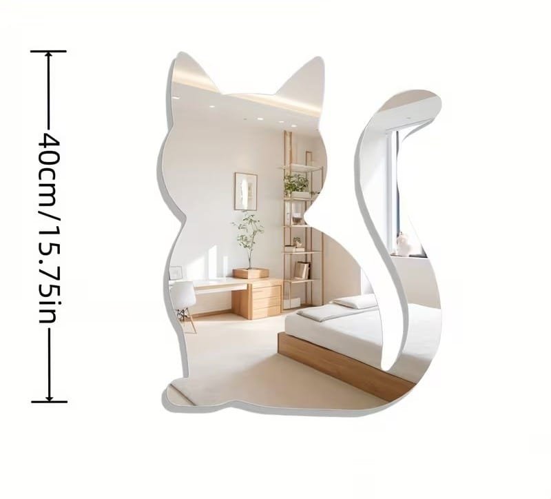 Laser Cut Cat Shaped Wall Mirror Modern Frameless Design, Acrylic Mirror Home Bathroom Decor