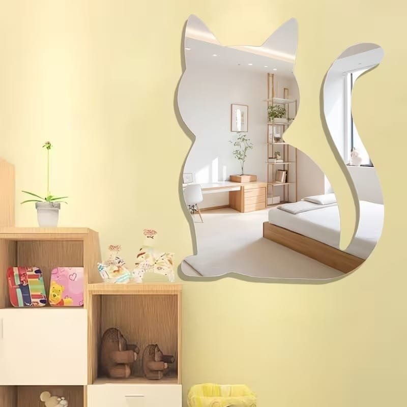 Laser Cut Cat Shaped Wall Mirror Modern Frameless Design, Acrylic Mirror Home Bathroom Decor