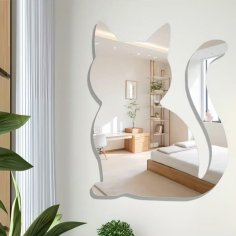 Laser Cut Cat Shaped Wall Mirror Modern Frameless Design, Acrylic Mirror Home Bathroom Decor