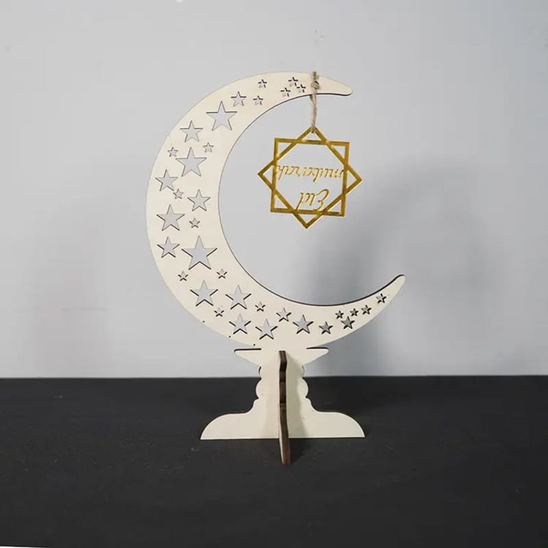 Laser Cut Eid Mubarak Wooden Crescent Moon Star Ornament Ramadhan & Eid Decorations
