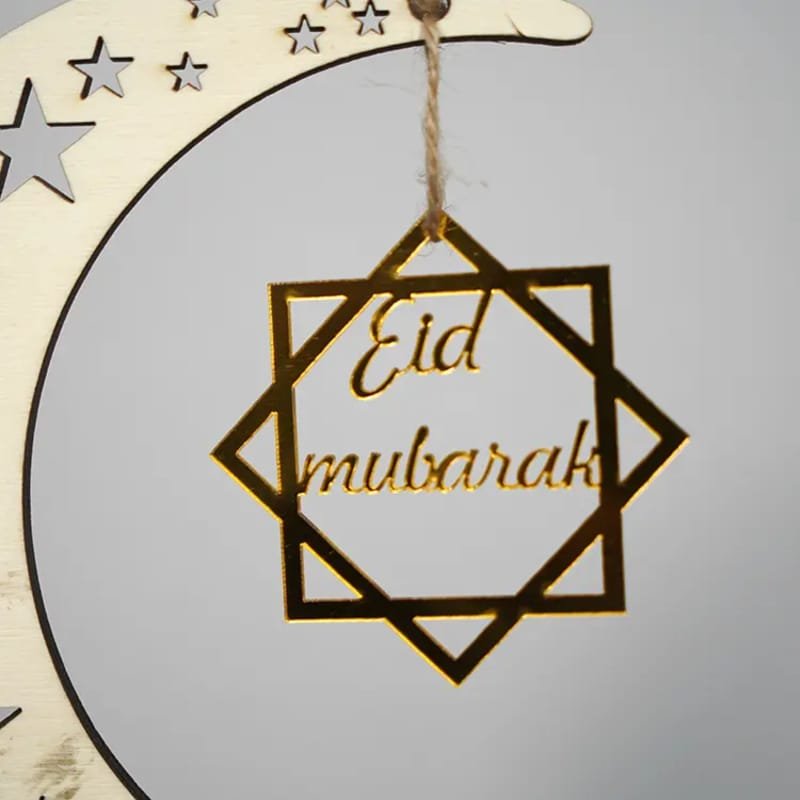 Laser Cut Eid Mubarak Wooden Crescent Moon Star Ornament Ramadhan & Eid Decorations
