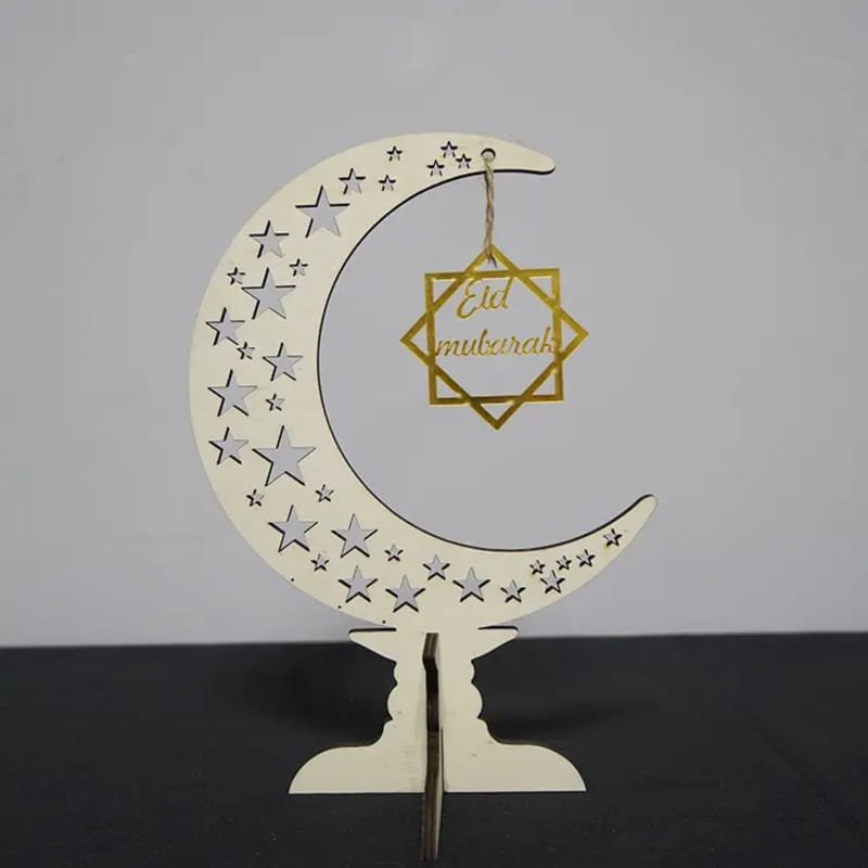 Laser Cut Eid Mubarak Wooden Crescent Moon Star Ornament Ramadhan & Eid Decorations