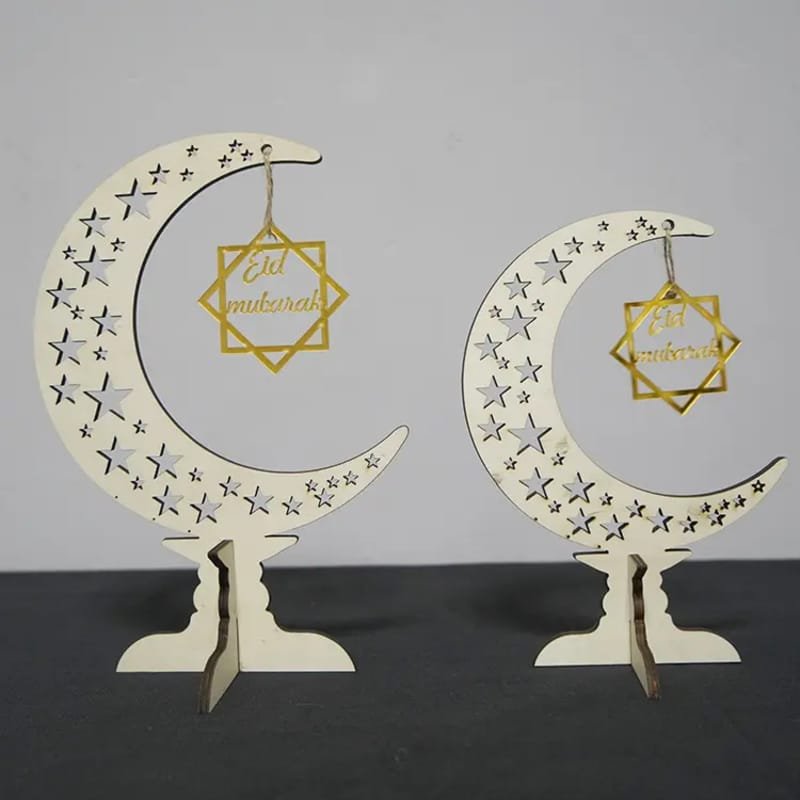 Laser Cut Eid Mubarak Wooden Crescent Moon Star Ornament Ramadhan & Eid Decorations