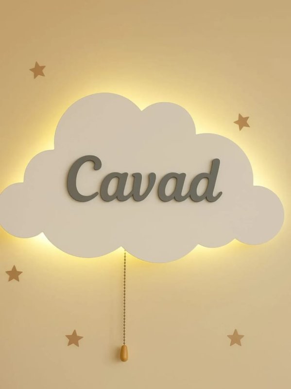 Laser Cut Personalized Cloud Wall Nightlight Nursery Room Decor – Personalized Baby Kids Room Wall Lamp
