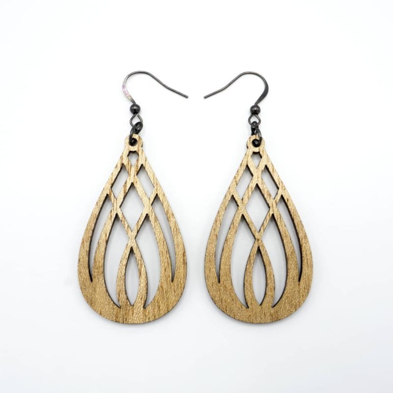 Laser Cut Teardrop Wooden Earrings